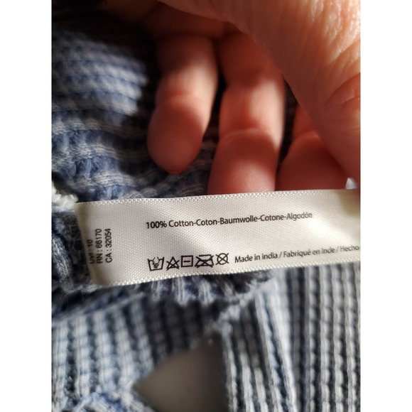 Free People FP One Colt Thermal Top Blue Waffle Knit Henley Medium Distressed - Picture 6 of 13